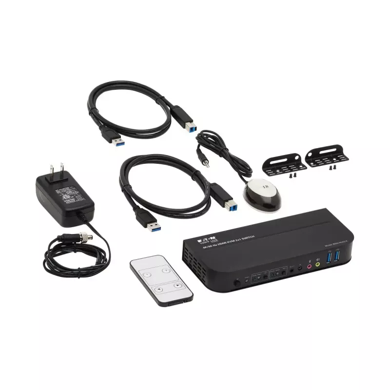 KVM jungiklis 2 prievadų HDMI/USB Tripp Lite B005-HUA2-K — 4K 60 Hz, HDR, HDCP 2.2, IR, USB bendrinimas, 1,2 m kabeliai