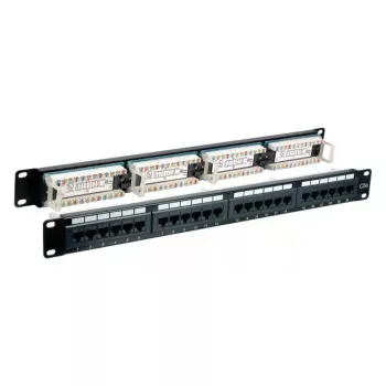 Patch panel EFB Elektronik 37585.1, 24 prievadų RJ-45, 1U stovo, 5000 Mbit/s, auksiniai kontaktai, juodas