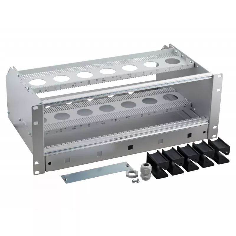 Subrack EFB Elektronik 53711.1 — aliuminio/termoplastiko korpusas, 483×295×178 mm, pilkas