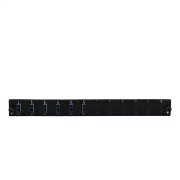 Patch panel accessory EFB Elektronik SB-FP-S-6SC-D-V-OS2 — 1U rack mount, 6 SC duplex, Juoda, 432×13×43.5 mm