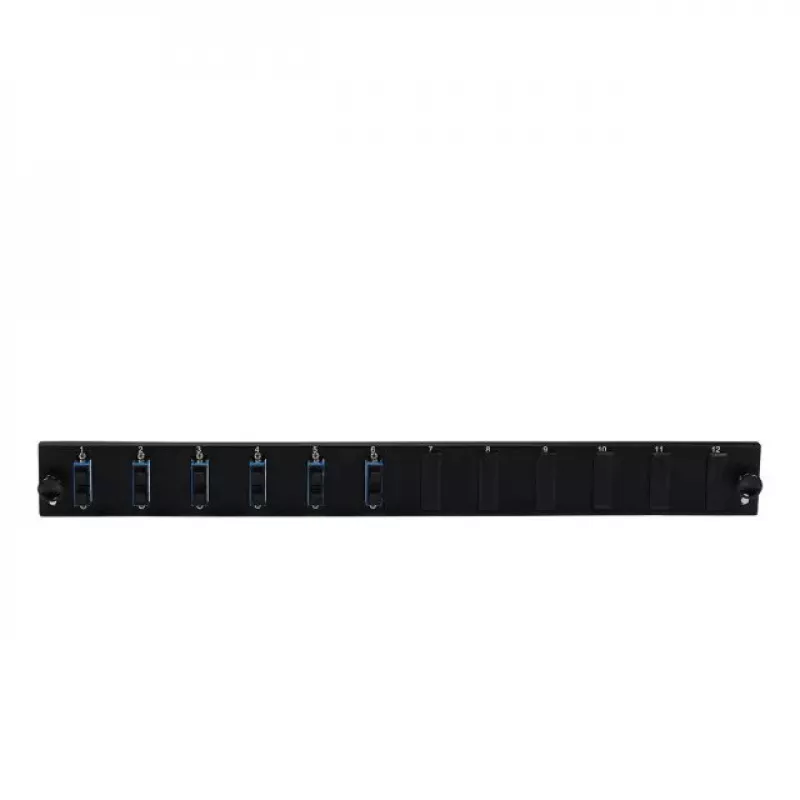 Patch panel accessory EFB Elektronik SB-FP-S-6SC-D-V-OS2 — 1U rack mount, 6 SC duplex, Juoda, 432×13×43.5 mm