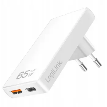 Sieninio lizdo USB adapteris LOGILINK PA0368 — 1×USB-A, 1×USB-C, 65W, baltas