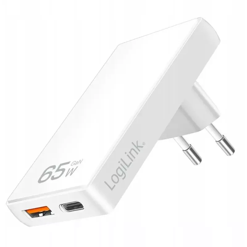 Sieninio lizdo USB adapteris LOGILINK PA0368 — 1×USB-A, 1×USB-C, 65W, baltas