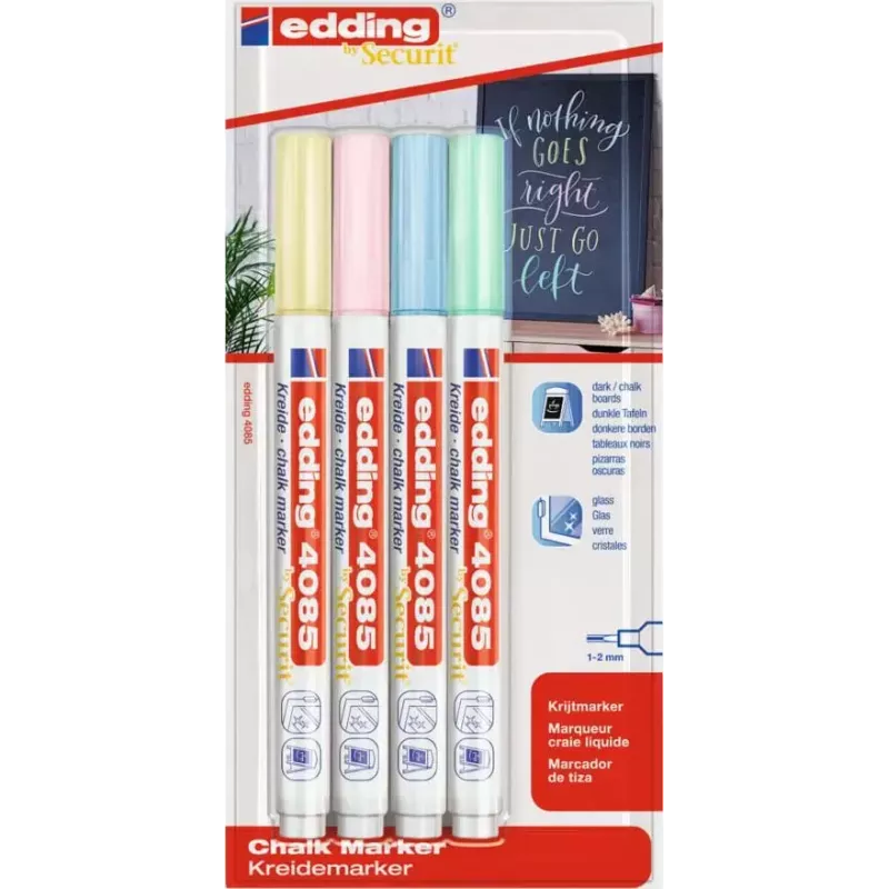 Žymeklių rinkinys Edding 4085/4P kreidiniai žymekliai 1–2 mm antgalis, pastelinės spalvos, 4 vnt. pakuotė