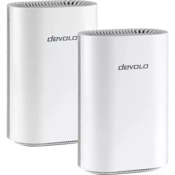 „WiFi 7“ tinklinio maršruto parinktuvo rinkinys „Devolo BE6500“ 2 vnt. (baltas) – dviejų įrenginių tinklinė sistema
