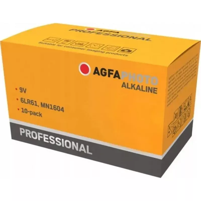 9V šarminė baterija AGFA Professional — 10 pakuotėje