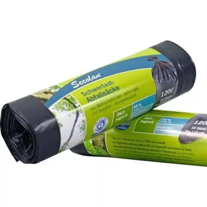 Secolan patvarios 120 L šiukšlių maišai, 1×10 pakuotė, pilki/juodi