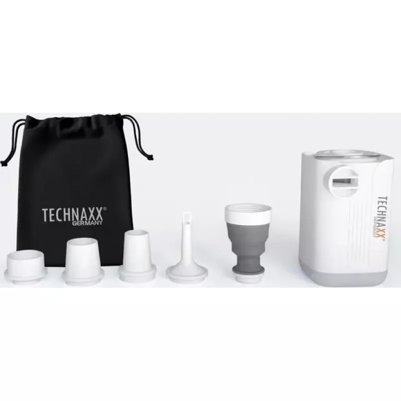 Nešiojamas mini baterinis oro siurblys Technaxx TX-299 įkraunamas — kompaktiškas rankinis pripūtimo įrenginys
