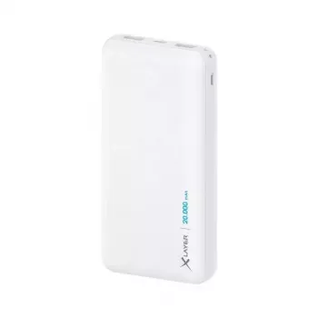 Išorinė baterija XLAYER 217286 — 20000 mAh LiPo, 2× USB-A, 1× USB-C, balta