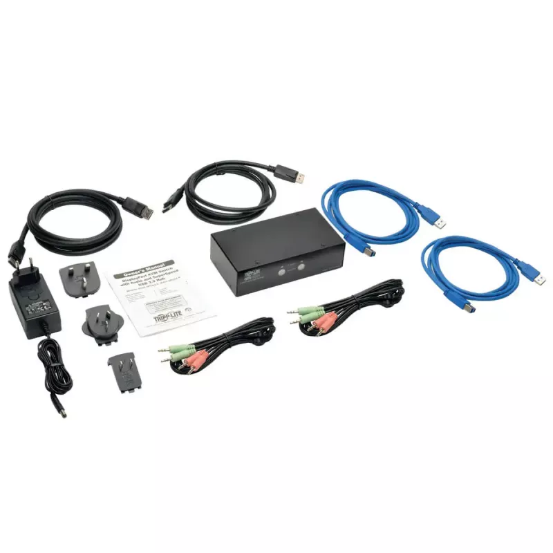 2 prievadų DisplayPort KVM jungiklis su garso ir USB 3.0 šakotuvu EATON B004-DPUA2-K — DisplayPort, USB klaviatūra/pelė, 2560×1600, 1,2 m kabeliai