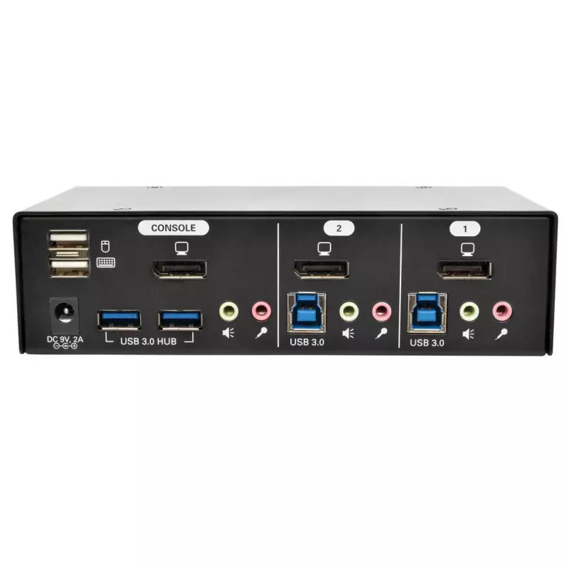 2 prievadų DisplayPort KVM jungiklis su garso ir USB 3.0 šakotuvu EATON B004-DPUA2-K — DisplayPort, USB klaviatūra/pelė, 2560×1600, 1,2 m kabeliai