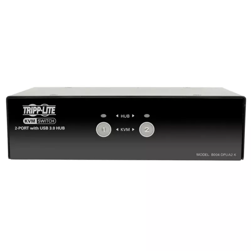2 prievadų DisplayPort KVM jungiklis su garso ir USB 3.0 šakotuvu EATON B004-DPUA2-K — DisplayPort, USB klaviatūra/pelė, 2560×1600, 1,2 m kabeliai