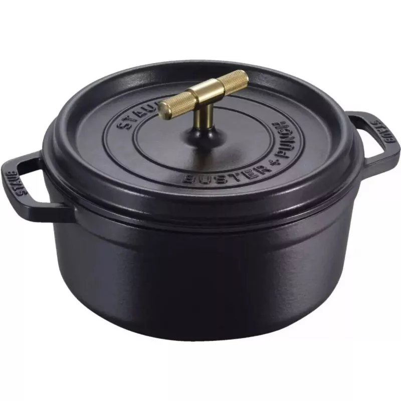 Apvali ketaus kokotė Staub La Cocotte Buster & Punch 24 cm, juoda