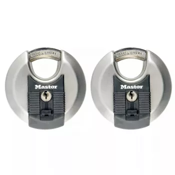 Diskinė spyna MASTER LOCK 70mm nerūdijančio plieno, vienodo rakto, 2 vnt. pakuotė