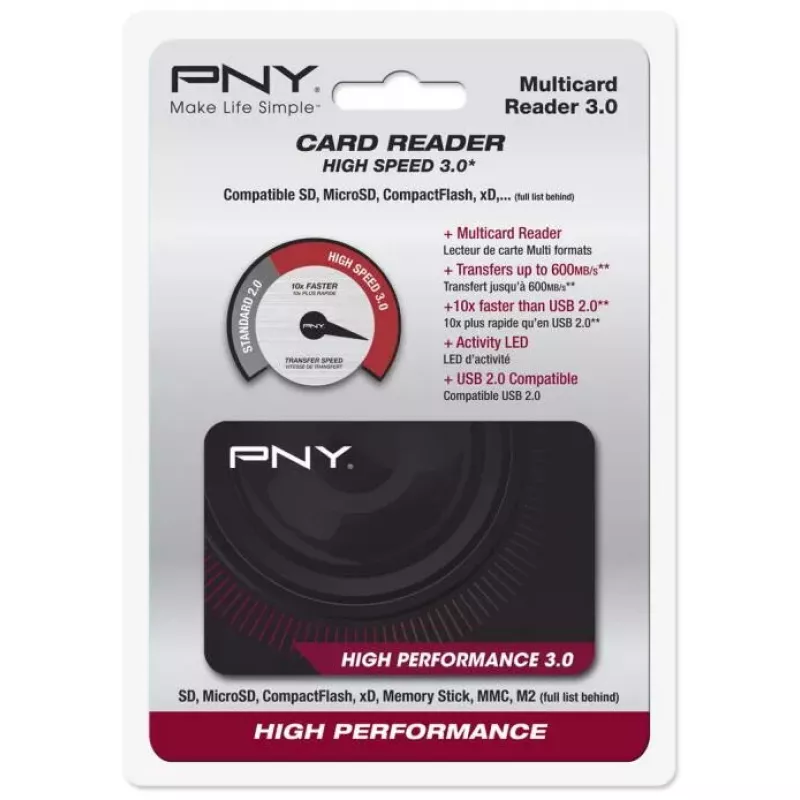 Kortelių skaitytuvas PNY High Performance Reader 3.0 USB 3.2 Gen 1 – CF, SD, microSD, Memory Stick, MMC, juodas