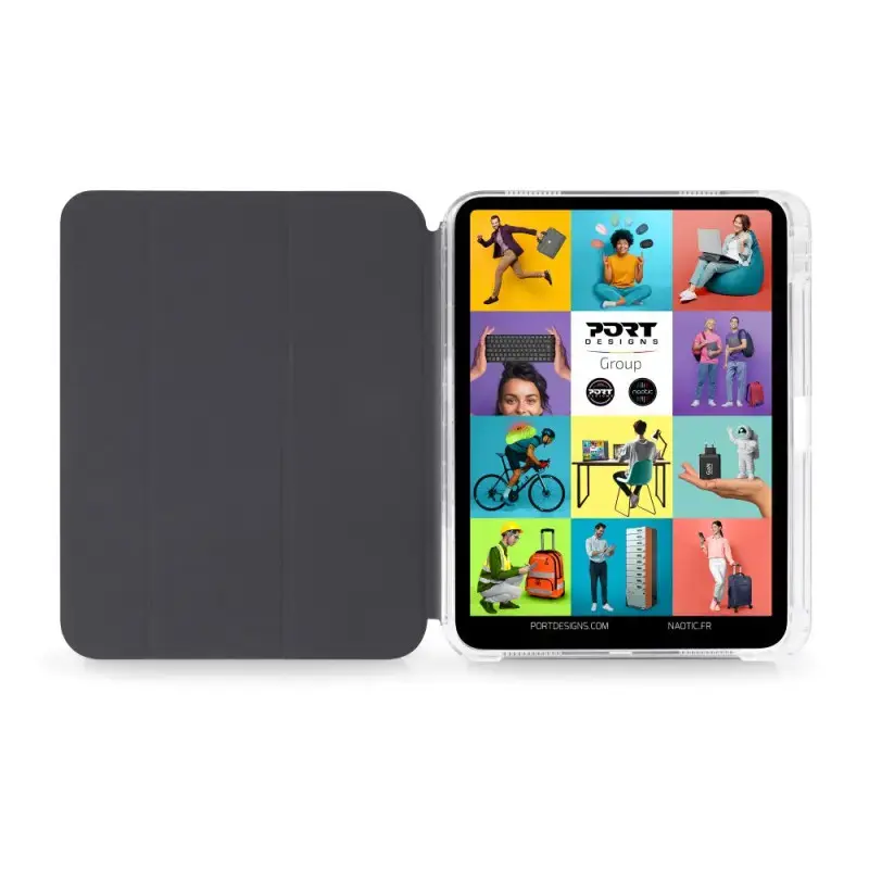 Planšetinio kompiuterio apverčiamas dėklas Port Designs 201350, skirtas iPad 10,9 colio (27,7 cm), PET, 3 stovėjimo režimai, juodas / permatomas