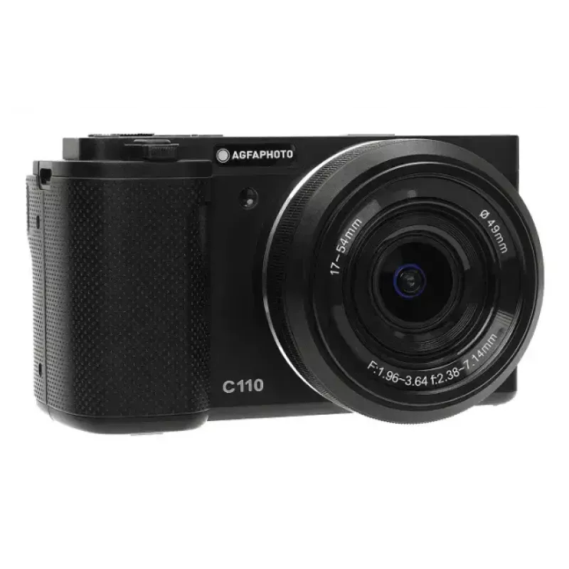 Kompaktiška kamera AgfaPhoto Realishot C110 — 24 MP, 1/3,06 colio CMOS, 3x optinis priartinimas, 4K, Wi‑Fi, 2,8 colio jutiklinis ekranas, juoda