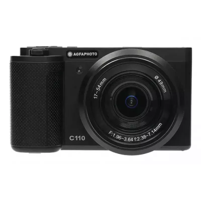 Kompaktiška kamera AgfaPhoto Realishot C110 — 24 MP, 1/3,06 colio CMOS, 3x optinis priartinimas, 4K, Wi‑Fi, 2,8 colio jutiklinis ekranas, juoda