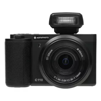 Kompaktiška kamera AgfaPhoto Realishot C110 — 24 MP, 1/3,06 colio CMOS, 3x optinis priartinimas, 4K, Wi‑Fi, 2,8 colio jutiklinis ekranas, juoda