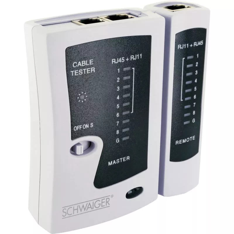 Tinklo kabelių testeris Schwaiger NWM1 531 RJ-11 RJ-45 Juoda Balta