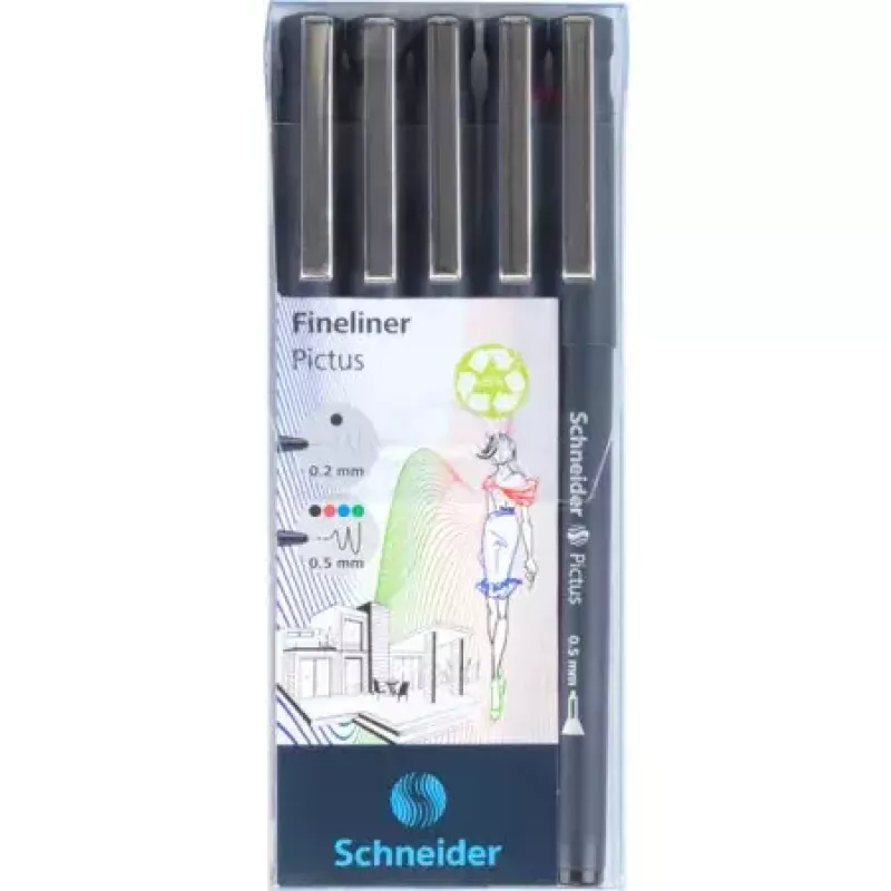 Fineliner Schneider Schreibgeräte Pictus Juoda Blue Green Red 5 vnt.