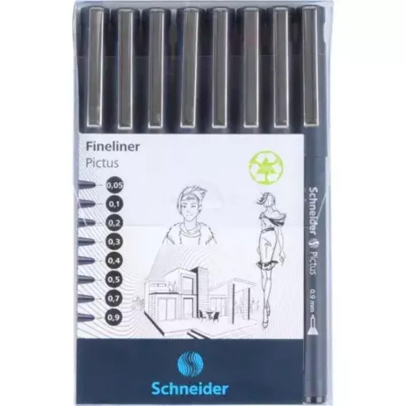 „Schneider Schreibgeräte Pictus“ smulkūs rašikliai, juodi, 8 vnt.