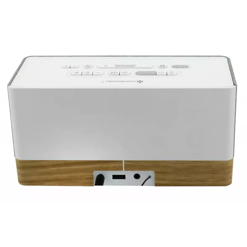 Radijo laikrodis Soundmaster UR630WE — FM/PLL/UKW, 6 W RMS, pilkas/baltas, kintamoji srovė ir AAA baterijomis maitinamas