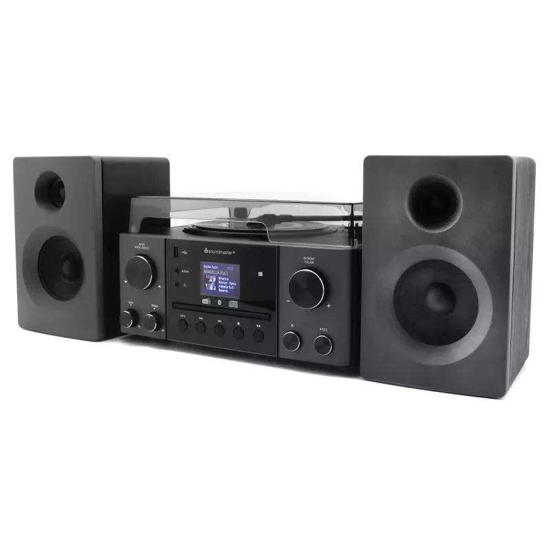 Namų garso sistema Soundmaster MCD1950SW — 20 W RMS, DAB+/FM, CD/MP3 atkūrimas, 3,5 mm aux, kintamosios srovės maitinimas (juoda)