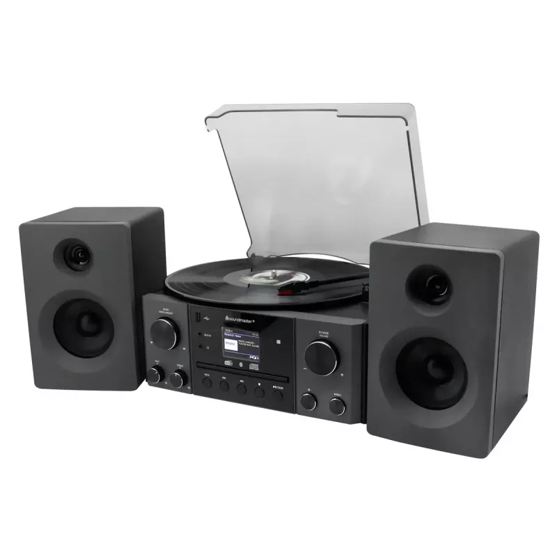 Namų garso sistema Soundmaster MCD1950SW — 20 W RMS, DAB+/FM, CD/MP3 atkūrimas, 3,5 mm aux, kintamosios srovės maitinimas (juoda)