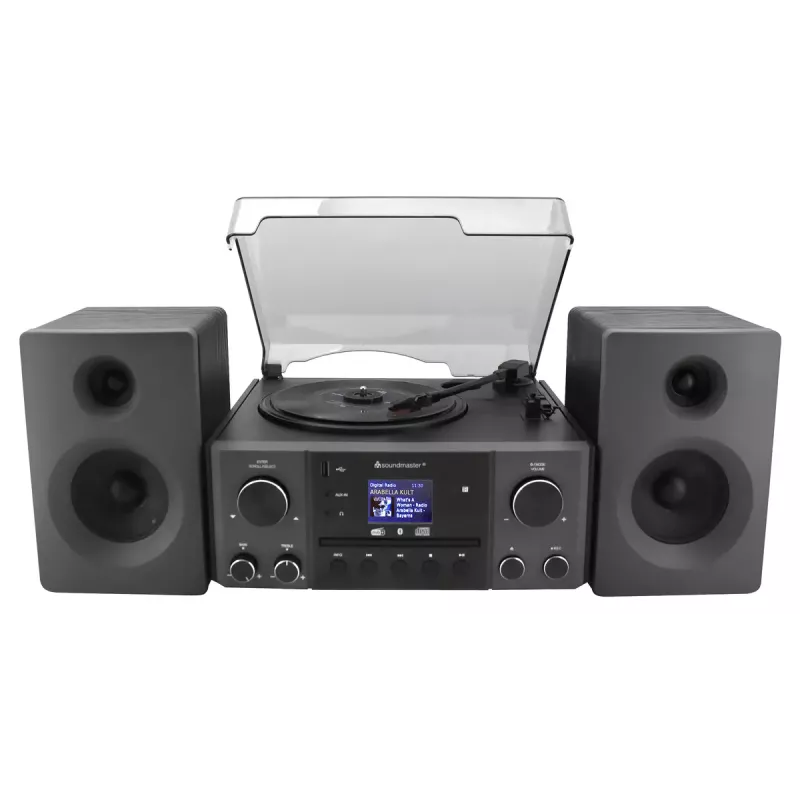 Namų garso sistema Soundmaster MCD1950SW — 20 W RMS, DAB+/FM, CD/MP3 atkūrimas, 3,5 mm aux, kintamosios srovės maitinimas (juoda)