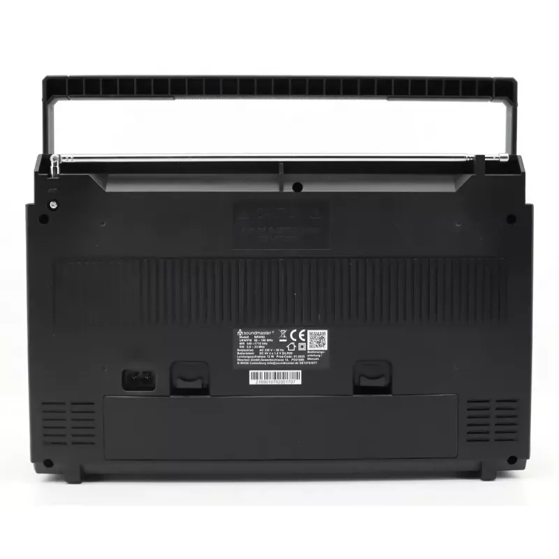 Nešiojamasis kasetinis grotuvas Soundmaster RR20SI — FM/MW/SW radijas, 3 W RMS, 3,5 mm ausinės, juoda/sidabrinė