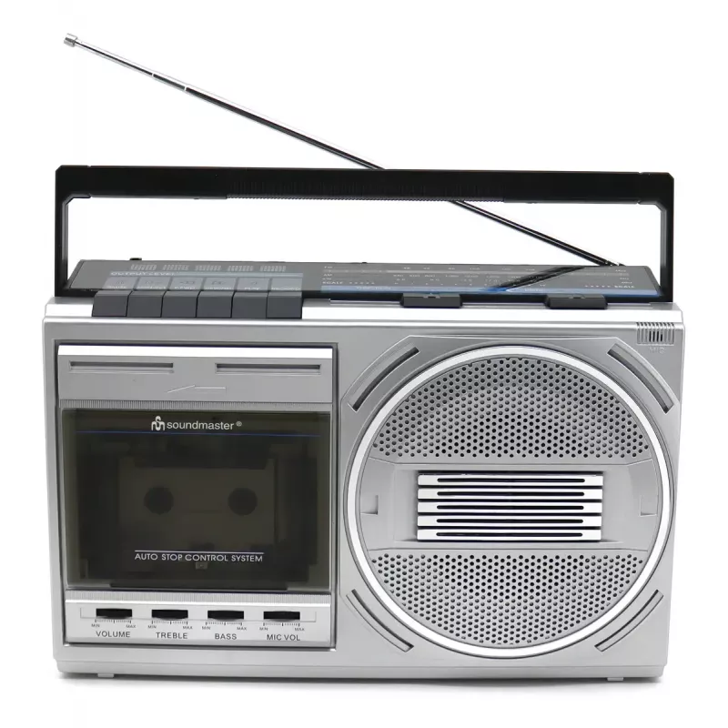 Nešiojamasis kasetinis grotuvas Soundmaster RR20SI — FM/MW/SW radijas, 3 W RMS, 3,5 mm ausinės, juoda/sidabrinė