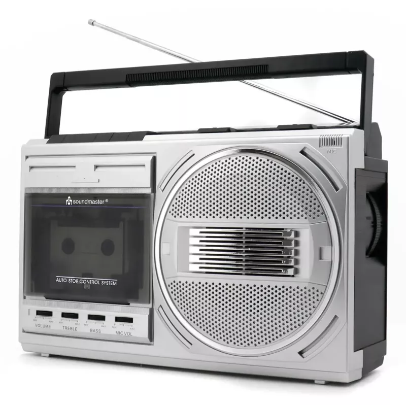 Nešiojamasis kasetinis grotuvas Soundmaster RR20SI — FM/MW/SW radijas, 3 W RMS, 3,5 mm ausinės, juoda/sidabrinė