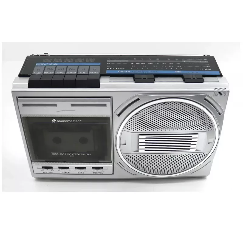 Nešiojamasis kasetinis grotuvas Soundmaster RR20SI — FM/MW/SW radijas, 3 W RMS, 3,5 mm ausinės, juoda/sidabrinė