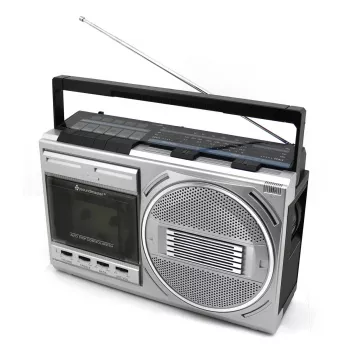 Nešiojamasis kasetinis grotuvas Soundmaster RR20SI — FM/MW/SW radijas, 3 W RMS, 3,5 mm ausinės, juoda/sidabrinė