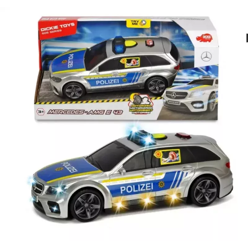Dickie Toys Mercedes Benz E43 AMG Police juodas mėlynas sidabrinis geltonas