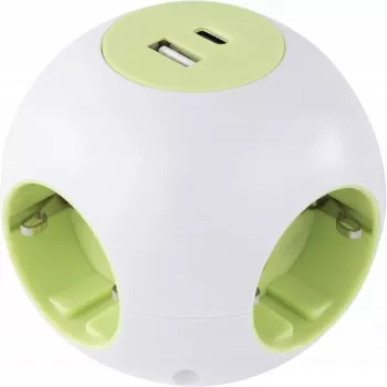 Maitinimo lizdo kubas REV PowerGlobe 4 krypčių su USB prievadais, baltas, 1,4 m laidas