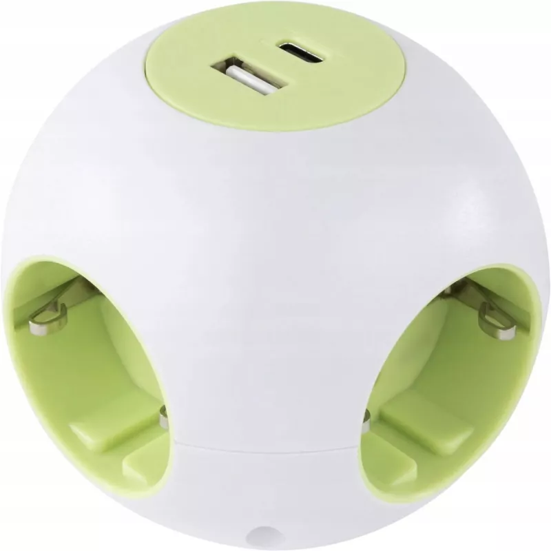 Maitinimo lizdo kubas REV PowerGlobe 4 krypčių su USB prievadais, baltas, 1,4 m laidas