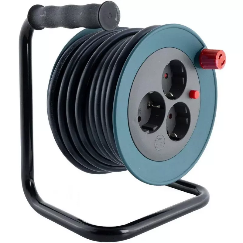 REV kabelinė ritė mini 3 lizdai 10 m petrolinė / juoda modelis 0010042100