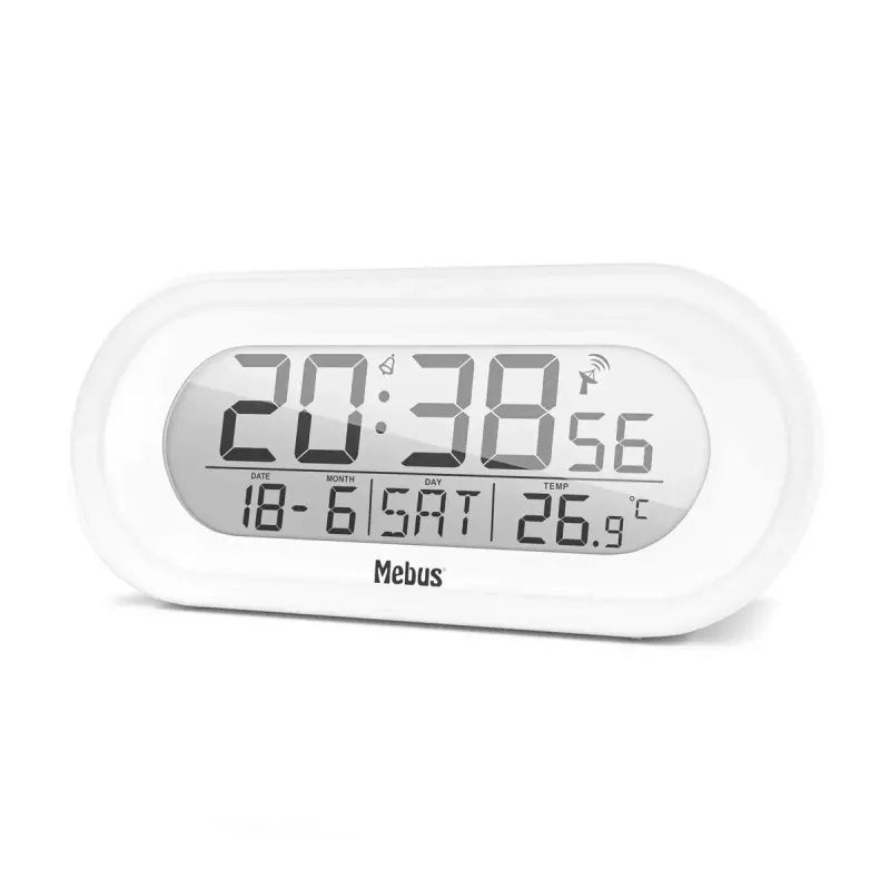 Skaitmeninis žadintuvas Mebus 25808 Oval White Blue backlight baterija AAA
