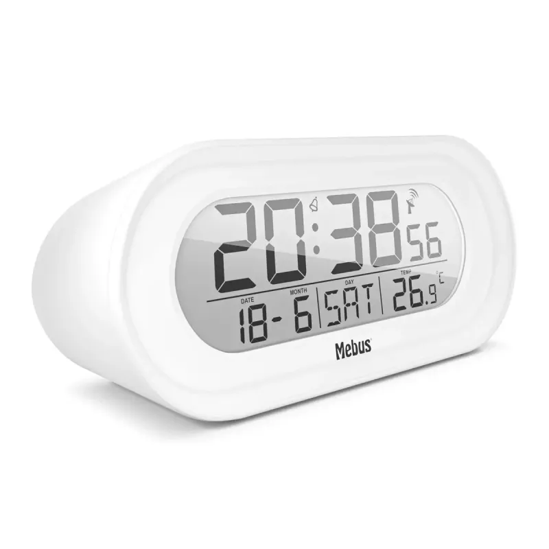 Skaitmeninis žadintuvas Mebus 25808 Oval White Blue backlight baterija AAA