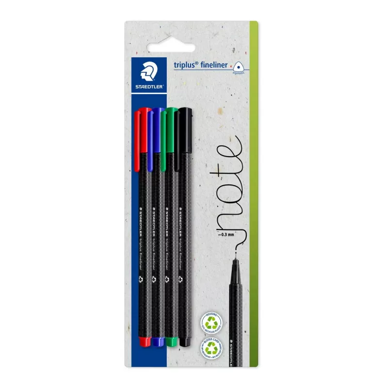 Fineliner Staedtler 334-S BK4 Ultra Fine Juoda Blue Green Red 4 vnt.