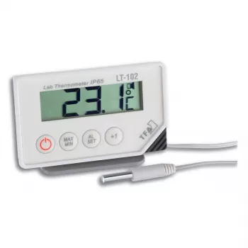 Elektrinis patalpų termometras TFA-Dostmann 30.1034 — skaitmeninis, -40–70°C, 0,5°C tikslumas, CR2032 baterija, baltas