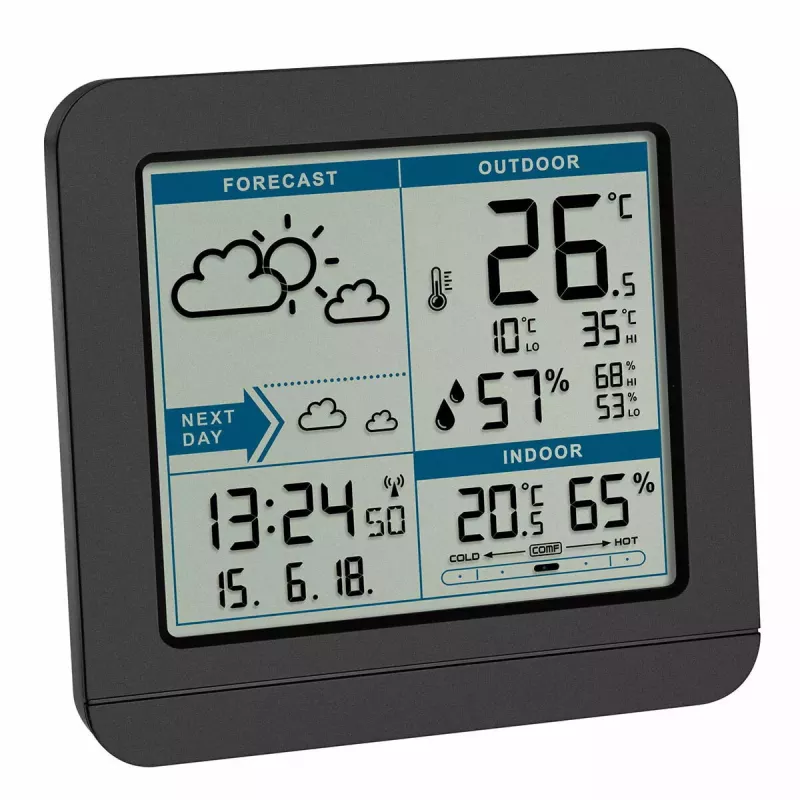 TFA Dostmann Sky Juoda LCD belaidis orų stotelė su baterijomis (vidaus / lauko, 0,433 GHz, AAA)