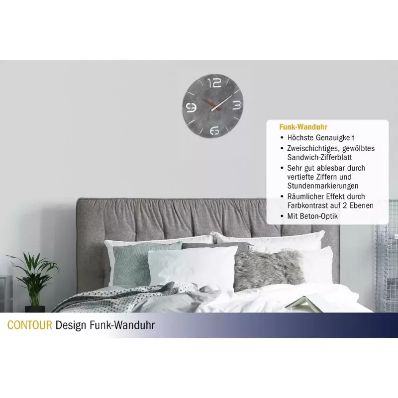 Sieninis laikrodis TFA-Dostmann CONTOUR apvalus pilkas baltas 35 cm