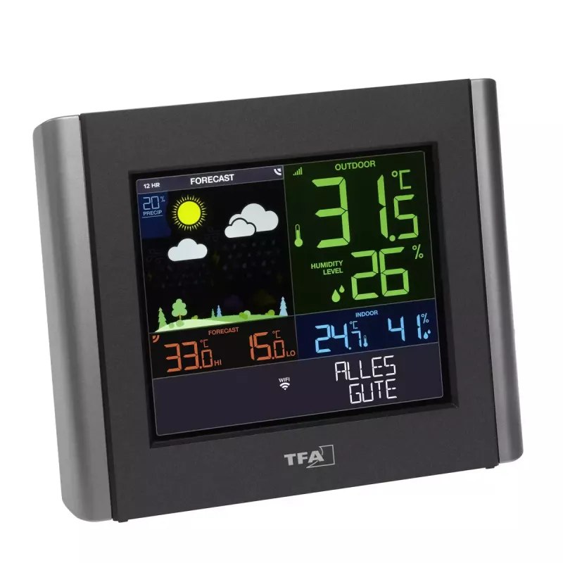 TFA-Dostmann VIEW METEO juoda baterijomis maitinama Wi-Fi drėgmė 10-99%