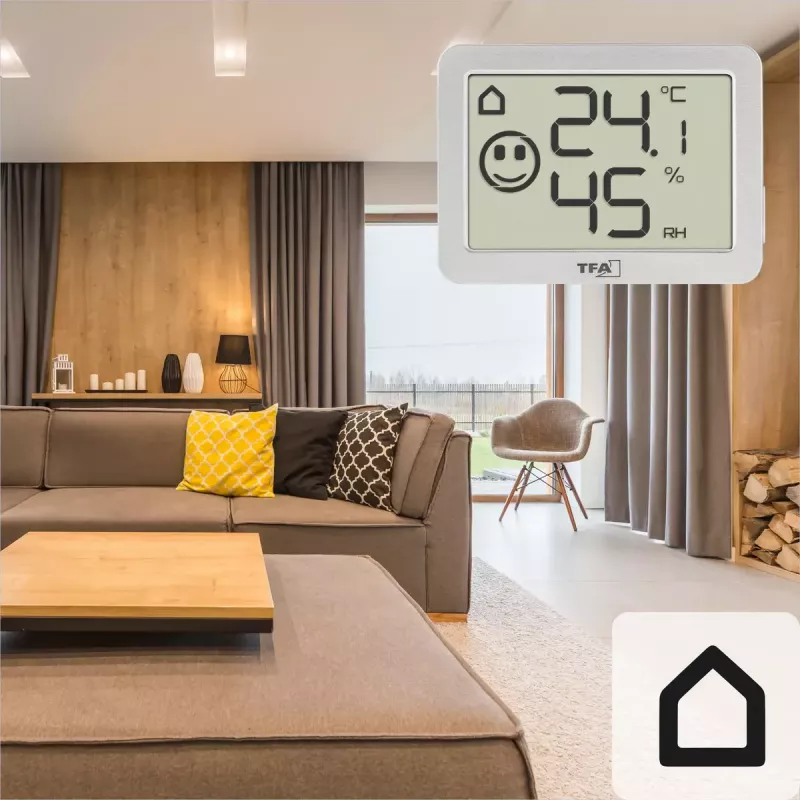 Vidaus temperatūros ir drėgmės jutiklis TFA-Dostmann 30.5055.02 belaidis, pastatomas