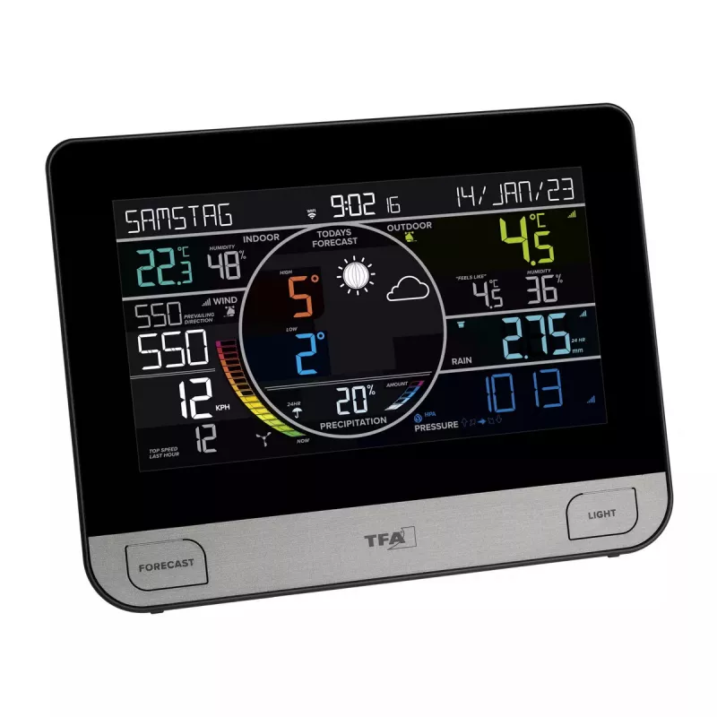 TFA-Dostmann View Pro Juoda DC / Baterijų Wi-Fi anemometras, termometras, higrometras, barometras