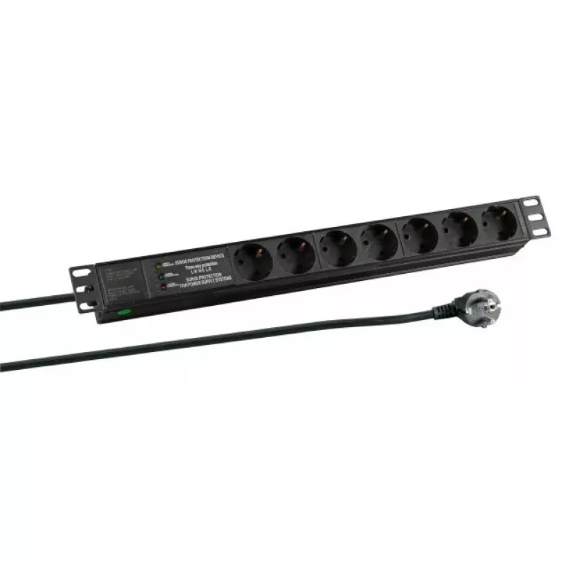Maitinimo ilgintuvas EFB Elektronik EK631DE.3, 2 m laidas, 7 kintamosios srovės lizdai, C tipo kištukas, 16 A, patalpose, juodas