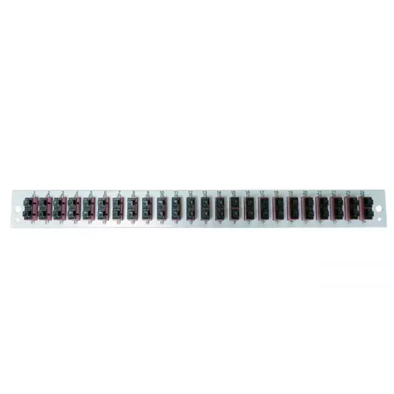 Patch panel accessory EFB Elektronik SB-FP-24SC-D-V-OS2 — 1U rack mount, 432×13×43.5 mm, Pilka